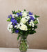 White Roses & Blue Delphiniums Bouquet
